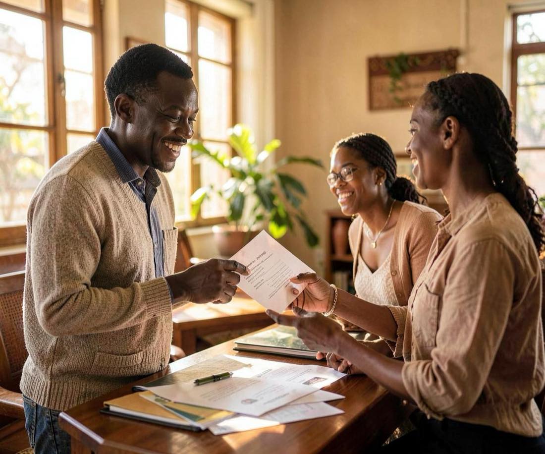 Consultant reviewing property documents with a couple